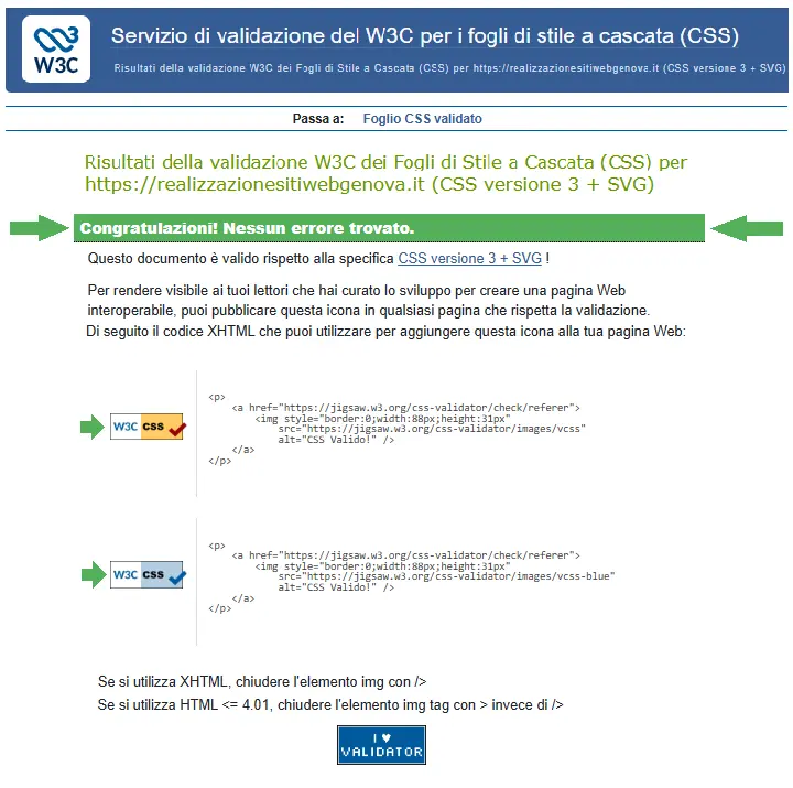 Realizzazione siti web Genova - Validazione W3C CSS
